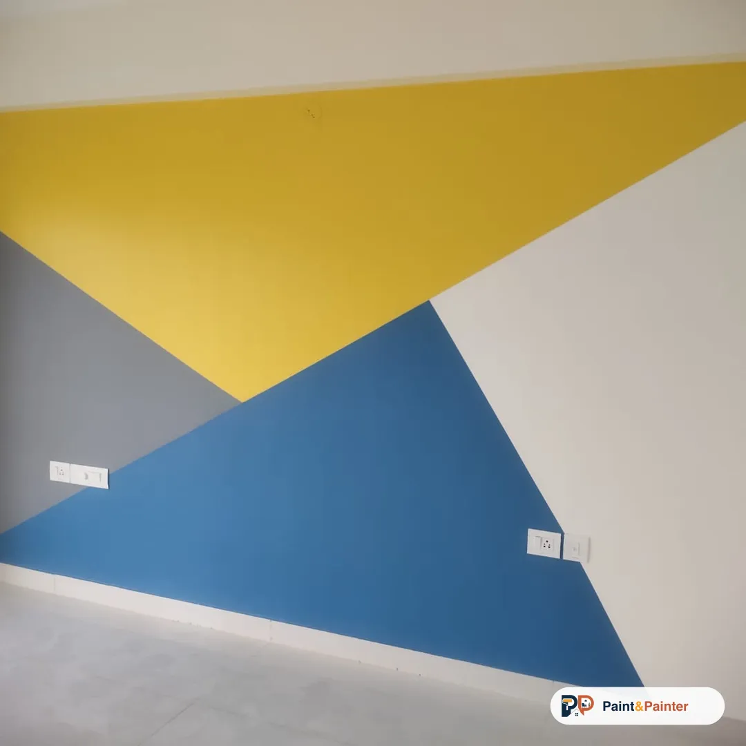 Geometric colour-block wall — texture painting by Paint & Painter, Bangalore